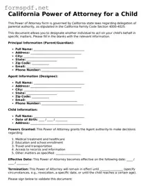 Free  Power of Attorney for a Child Form for California