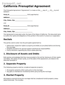 Free  Prenuptial Agreement Form for California