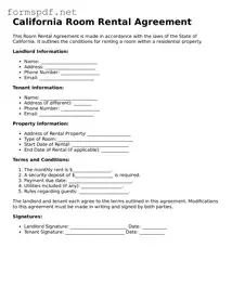 Free  Room Rental Agreement Form for California