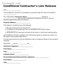 Fillable Conditional Contractor’s Lien Release Form