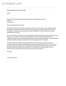 Free Emotional Support Animal Letter PDF Form