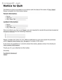 Fillable Notice to Quit Form