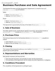 Fillable Business Purchase and Sale Agreement Form