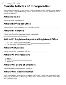 Free Articles of Incorporation Form for Florida