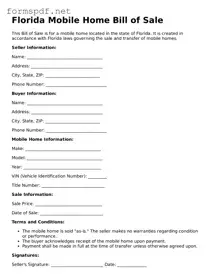 Free  Mobile Home Bill of Sale Form for Florida