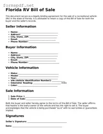 Free  RV Bill of Sale Form for Florida