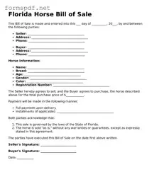 Free  Horse Bill of Sale Form for Florida