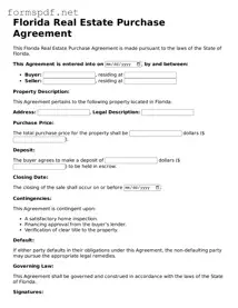 Free  Real Estate Purchase Agreement Form for Florida