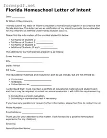 Free  Homeschool Letter of Intent Form for Florida