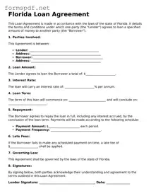 Free  Loan Agreement Form for Florida