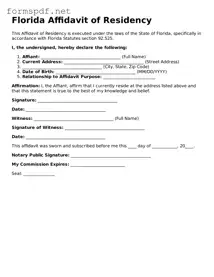 Free  Affidavit of Residency Form for Florida