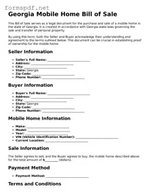 Free  Mobile Home Bill of Sale Form for Georgia