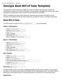 Free  Boat Bill of Sale Form for Georgia