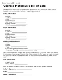 Free  Motorcycle Bill of Sale Form for Georgia