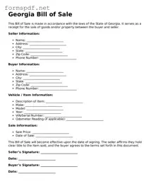 Free  Bill of Sale Form for Georgia