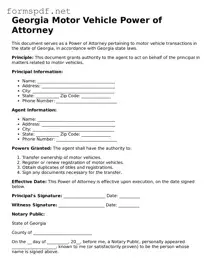 Free  Motor Vehicle Power of Attorney Form for Georgia