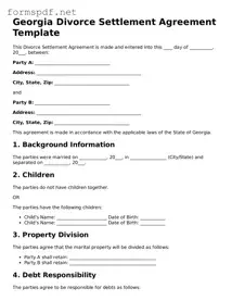 Free Divorce Settlement Agreement Form for Georgia
