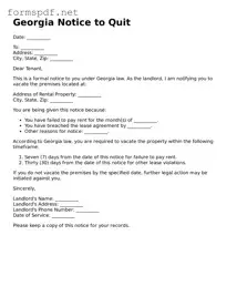 Free  Notice to Quit Form for Georgia