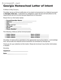 Free  Homeschool Letter of Intent Form for Georgia