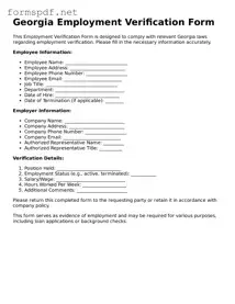 Free  Employment Verification Form for Georgia