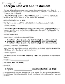 Free  Last Will and Testament Form for Georgia