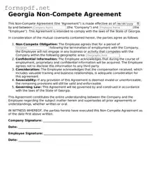 Free  Non-compete Agreement Form for Georgia