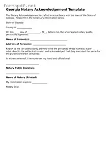 Free  Notary Acknowledgement Form for Georgia