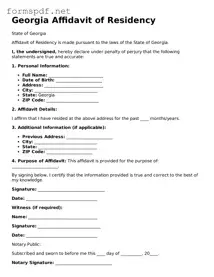 Free  Affidavit of Residency Form for Georgia