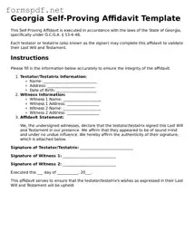 Free  Self-Proving Affidavit Form for Georgia