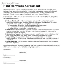Fillable Hold Harmless Agreement Form