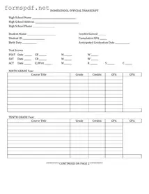 Free High School Transcript PDF Form