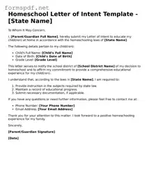 Fillable Homeschool Letter of Intent Form