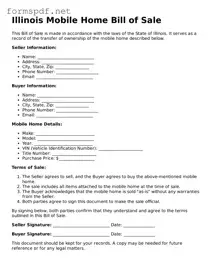 Free  Mobile Home Bill of Sale Form for Illinois