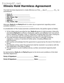 Free Hold Harmless Agreement Form for Illinois