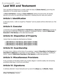 Fillable Last Will and Testament Form