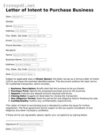 Fillable Letter of Intent to Purchase Business Form