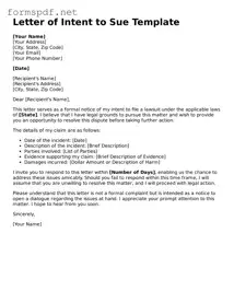 Fillable Letter of Intent to Sue Form