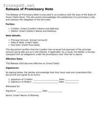 Fillable Release of Promissory Note Form