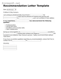 Fillable Recommendation Letter Form