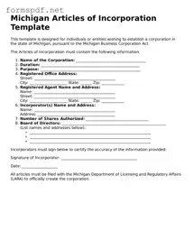 Free  Articles of Incorporation Form for Michigan