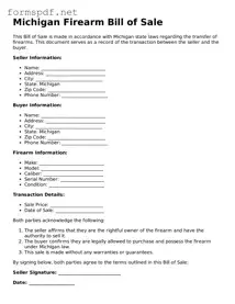 Free  Firearm Bill of Sale Form for Michigan