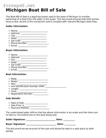 Free  Boat Bill of Sale Form for Michigan