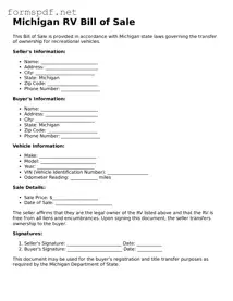 Free  RV Bill of Sale Form for Michigan