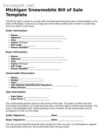 Free Snowmobile Bill of Sale Form for Michigan