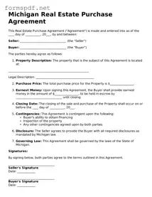 Free  Real Estate Purchase Agreement Form for Michigan