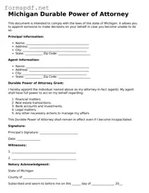 Free  Durable Power of Attorney Form for Michigan