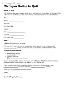 Free  Notice to Quit Form for Michigan