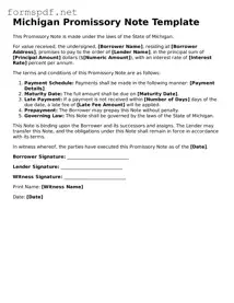 Free  Promissory Note Form for Michigan