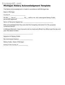 Free  Notary Acknowledgement Form for Michigan