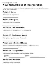 Free  Articles of Incorporation Form for New York